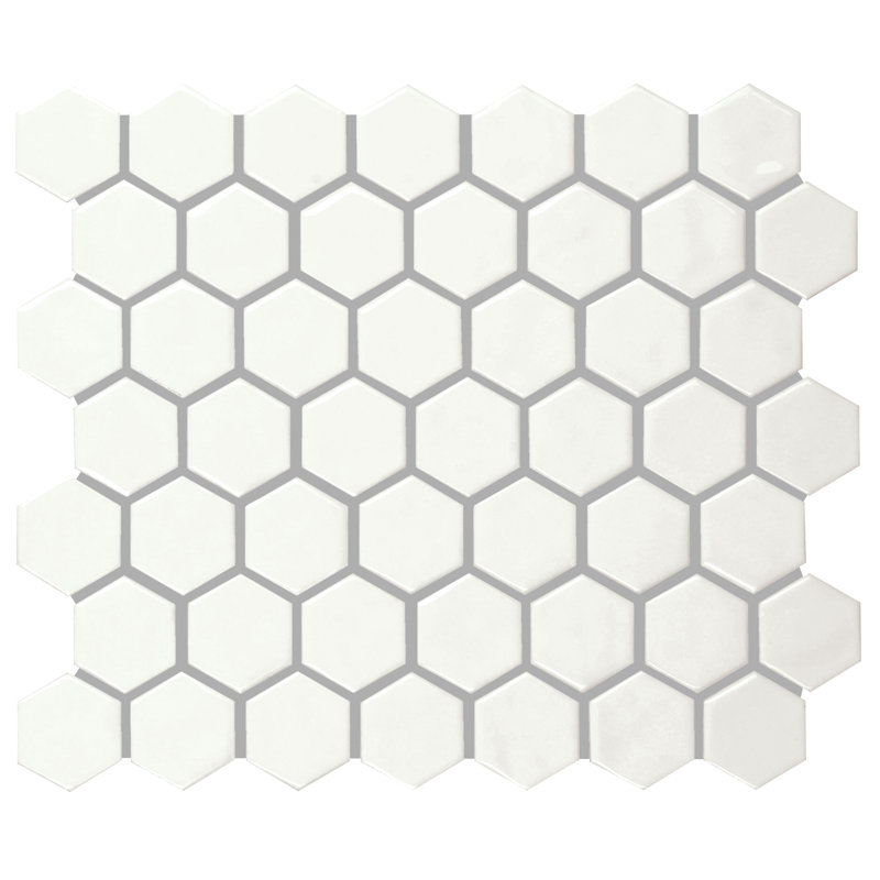 Itona Tile 1-1/2 x 1-1/2 Ceramic Hexagon Mosaic Tile (12 PC Per Carton) (9.72 SQFT Per Carton), Elegant White