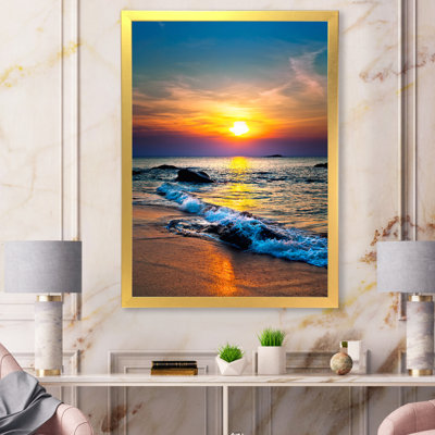 «Bright Sunset of Waves Breaking at the Shore», photographie sur toile