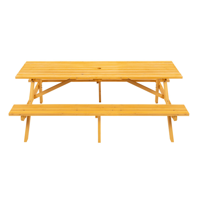 Table de pique-nique pour 8 personnes, en bois brun avec 2 sièges et bancs intégrés, ajoutant de l'excitation à la table de jardin pour 8 personnes, idéal pour la détente des bancs