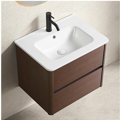 Meuble-lavabo mural noir brun 23 po x 18 po x 19 po - Facile à assembler avec des panneaux numérotés, un tiroir à fermeture en douceur et une finition résistante aux égratignures pour un rangement moderne dans la salle de bain sans lavabo