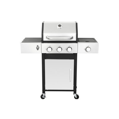 Propane Gas Bbq Grill With 3 Burners, Side Burner And High-Temperature Chamber Enameled Iron Flame Moderator