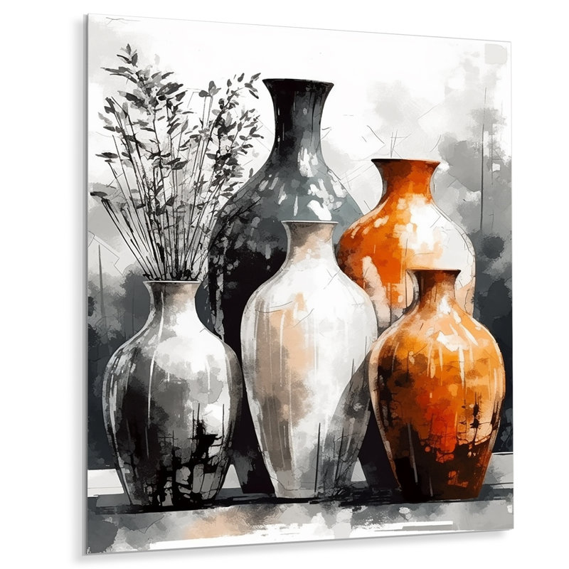 Vase brun et gris en terre - impression sans cadre sur métal, H 32 po x l 24 po