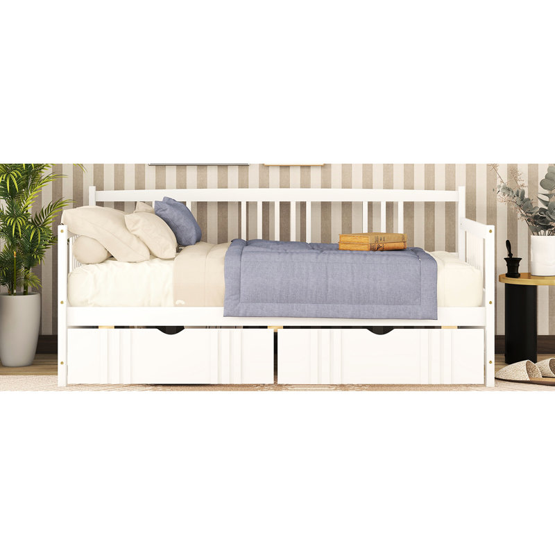 White Twin Daybed With Functional Drawers - Enhances Your Living Space Solid Wood Two Improves Bedroom Comfort, White