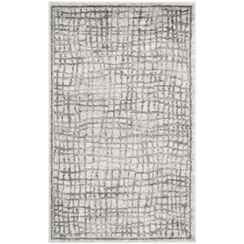 Tapis géométrique ivoire / argent Bethlyn, Rectangulaire 3 pi x 5 pi