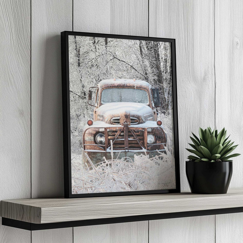 «Icy Rustic Truck» par Lori Deiter, reproduction d'art, L 30 x H 40, Noir, Impression encadrée