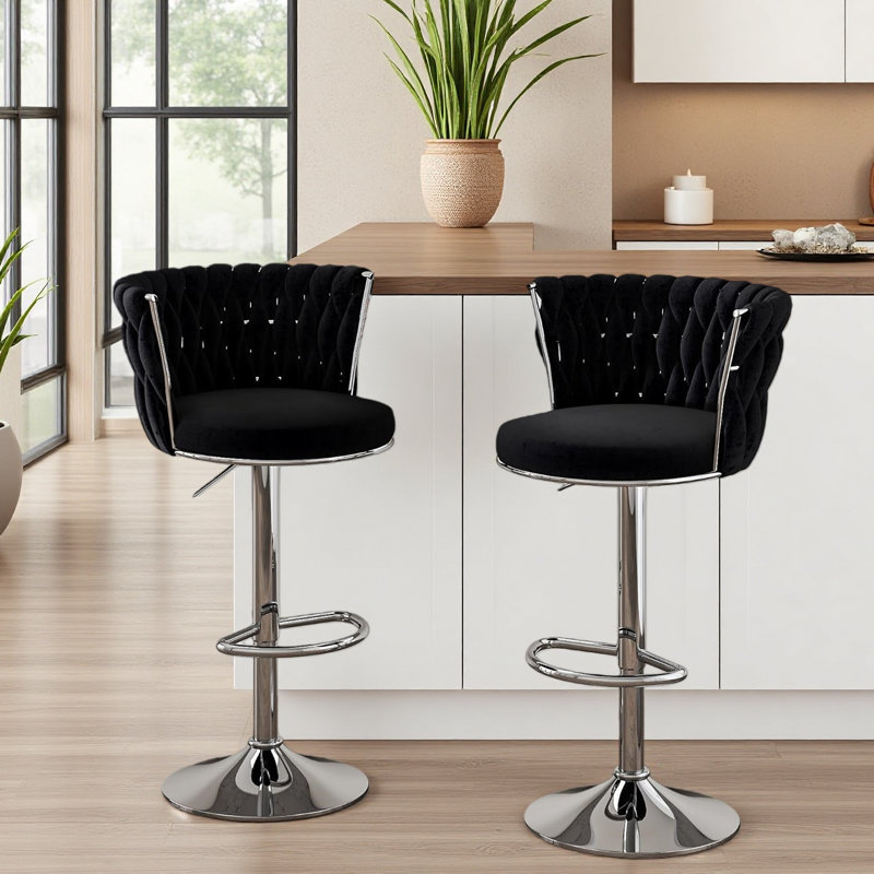 Ensemble de 2 tabourets de bar en velours, tabourets de bar pivotants et tabourets de bar réglables à hauteur de comptoir