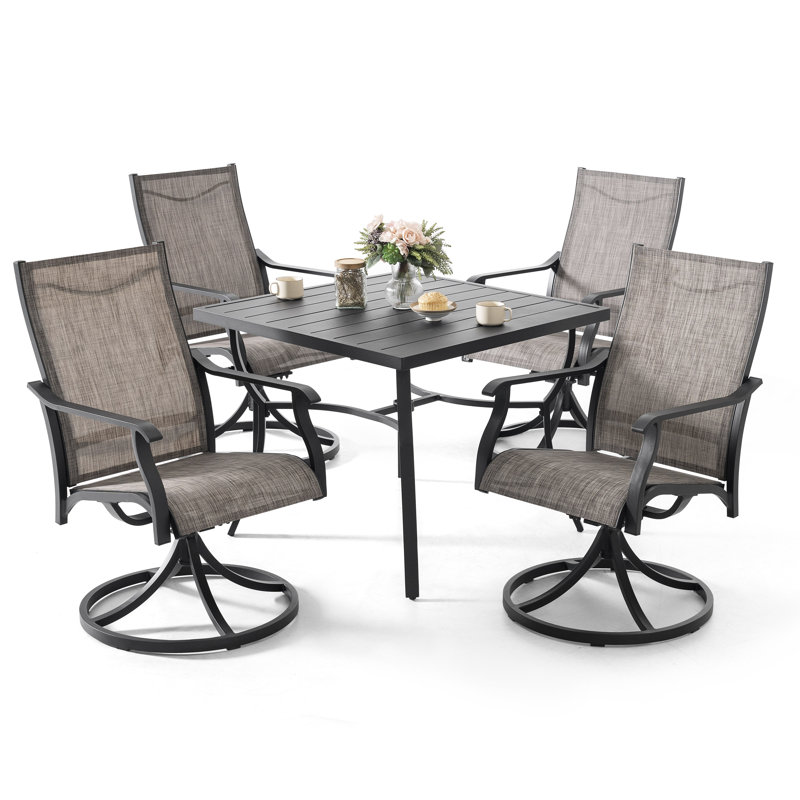 Patio 5-Piece Aluminum Dining Set with Textilene Swivel Chairs, 5 Pieces: Table, 4 Chairs