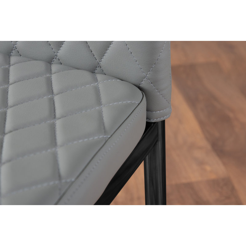 Anders Modern Veneer Marble Effect Dining Table Set with 6 Quilted Faux Leather Dining Chairs, Gold, Grey/Black