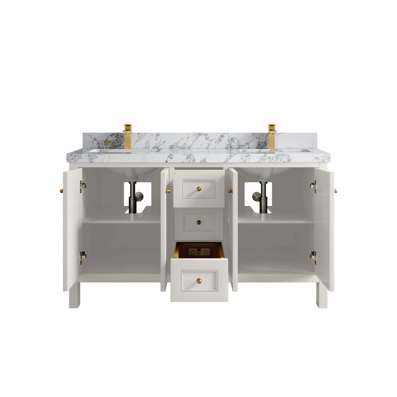 Nashville X P 22 po D Meuble-lavabo double avec 2 po Quartz, Albâtre, Calacatta Poanazzo