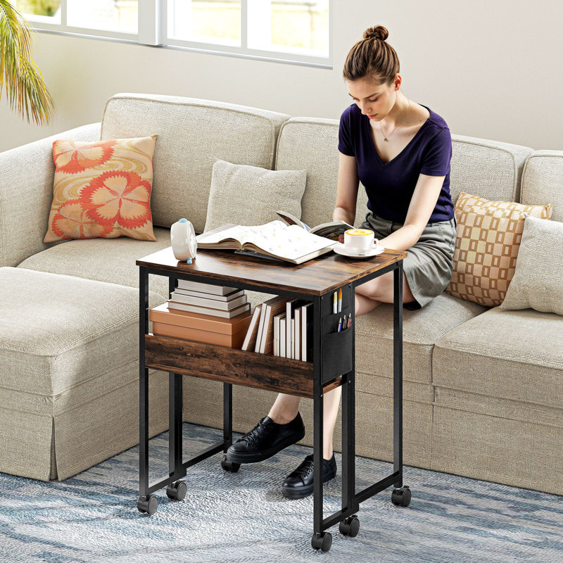 HOMCOM Folding Desk with Storage Shelf and Bag 63 cm Rustic Brown, 75cm H x 63cm W x 50cm D, Rustic Brown/Black