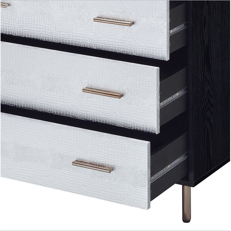 Commode 4 tiroirs noire et argentée