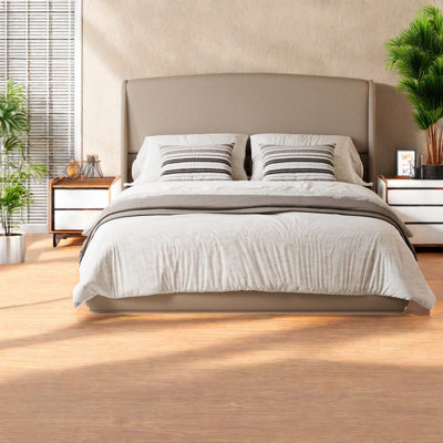 Queen Beds Upholstered Linen Mdf Wood Frame, Modern Wingback For Home