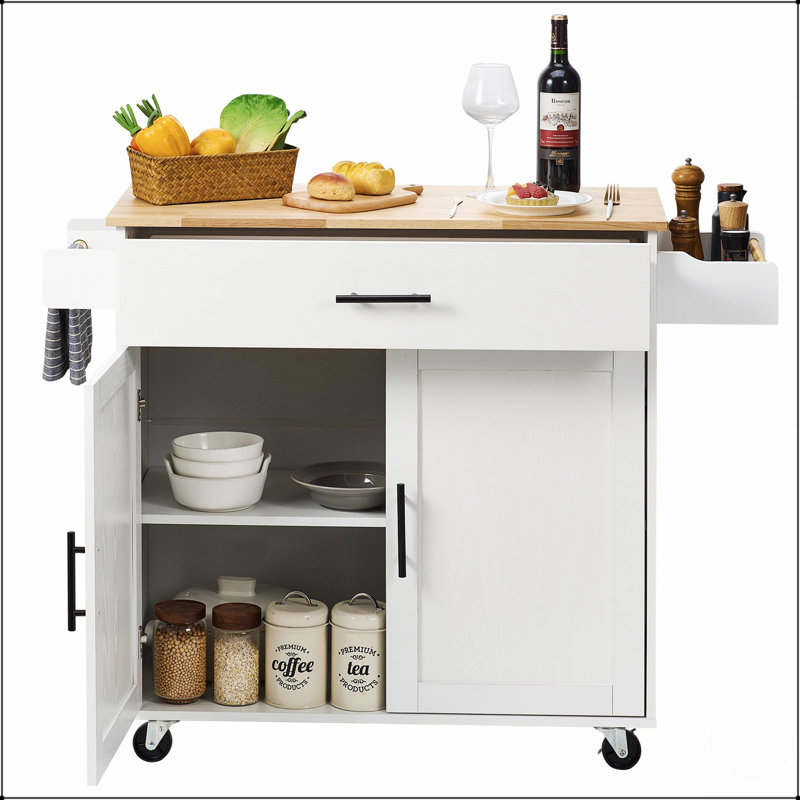 Chariot pour îlot de cuisine avec plateau en bois massif, 35,4 /