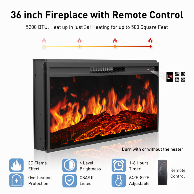Meuble télé avec foyer pour téléviseur de 85 po ou moins avec foyer électrique de 36 po, console de télévision de ferme avec beaucoup de rangement, réglages de flamme et de chaleur réglables