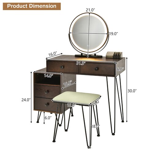 Corrigan Studio® Vanity Table Stool Set With Mirror & Reviews 