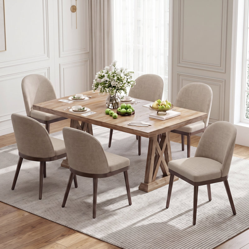 Chaises de salle à manger rembourrées, 6, Tissu brun