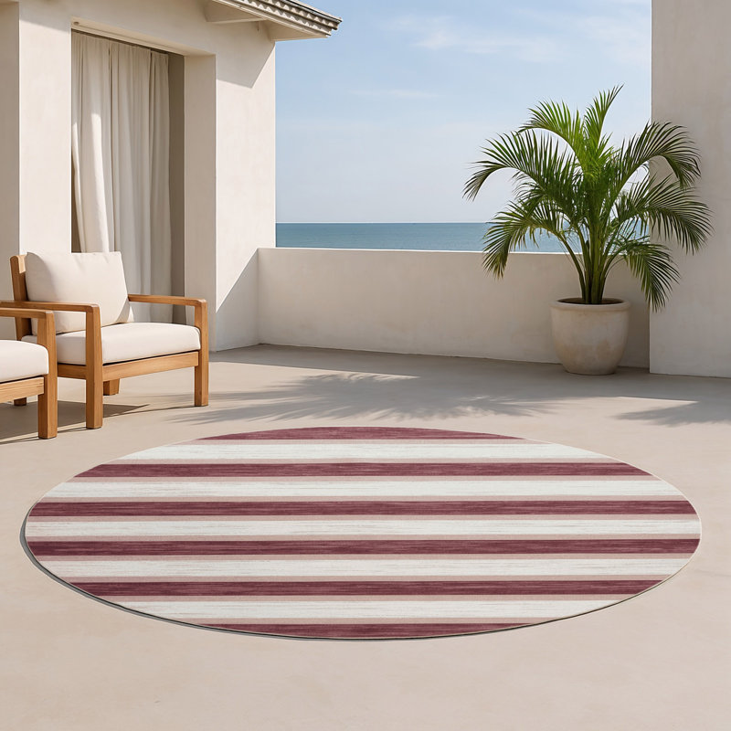Tapis intérieur / extérieur gris HorizontalStripes, Rond 5 pi
