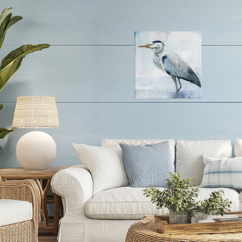 Toile héron bleu délavé, design par Nan, H 17 po x l 17 po