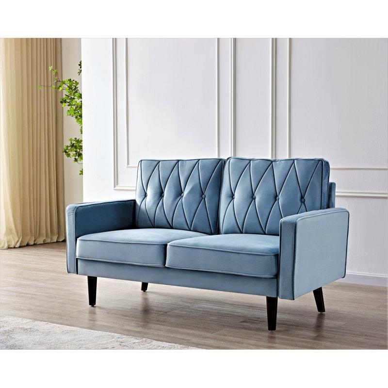 Deedra 57.5'' Velvet Loveseat, Light Cyan Velvet, 31.5'' H X 57.5'' W X 33.5'' D