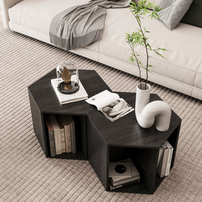 Table d'appoint hexagonale de 46,8 po en bois antique, espace de rangement spacieux, fabrication robuste, polyvalente à diverses fins, instructions d'assemblage faciles pour café de 46,8 po, 2 pièces, surface, construction robuste, utilisation,