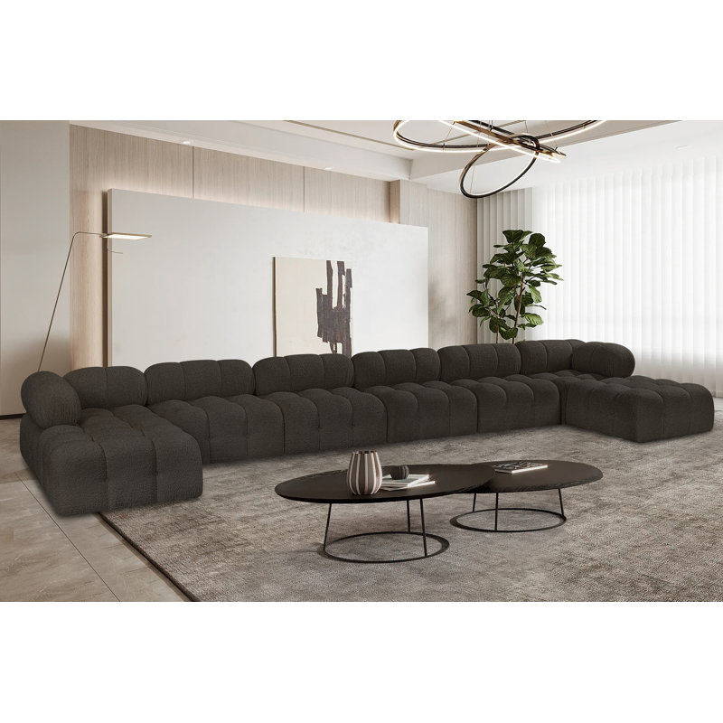 Canapé modulaire rembourré 204 po Ames, Tissu brun bouclé
