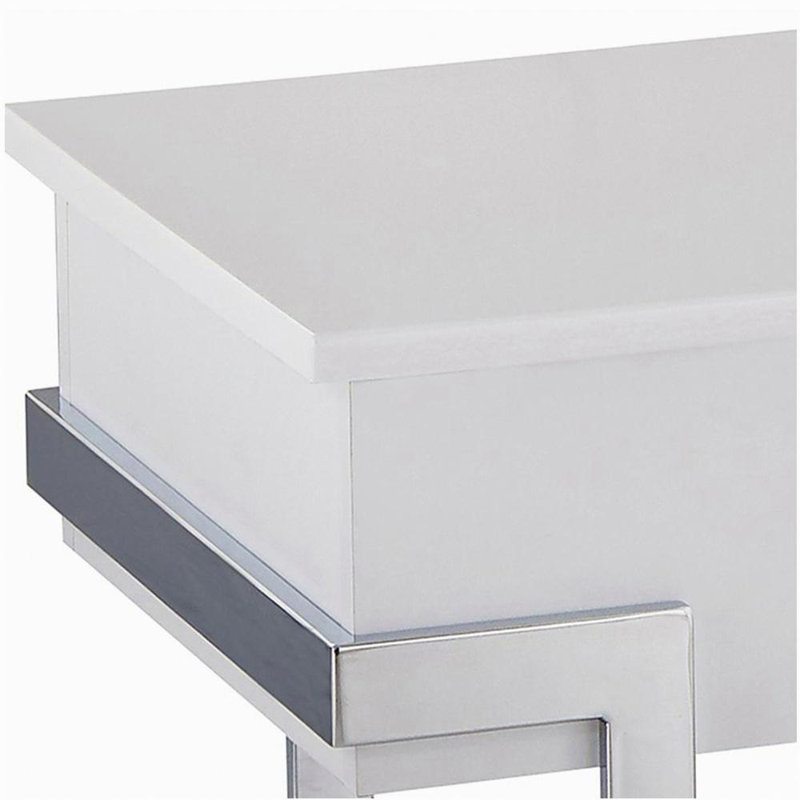 Table basse haute brillance et chrome avec plateau relevable, Blanc