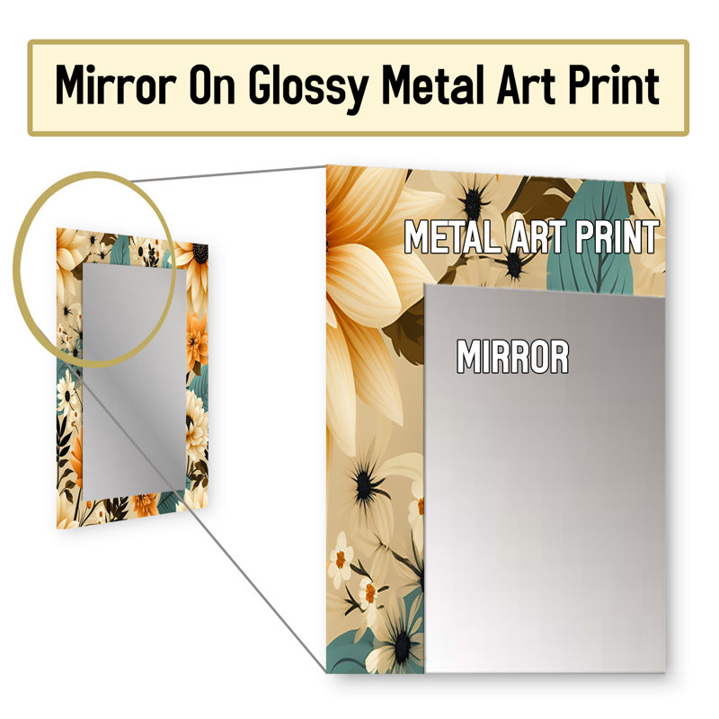 Mortola Mod Floral Nostalgia - miroir Mid-Century, géométrique, miroir mural abstrait unique, impression d'art en métal