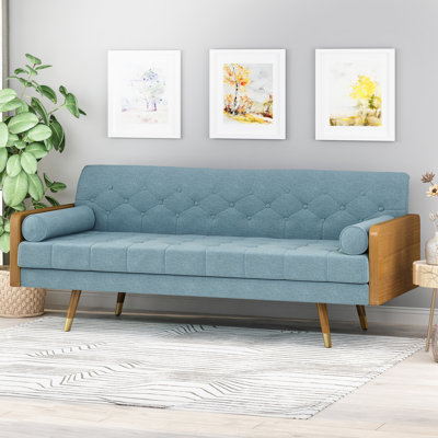 Blue Mid Century Fabric For Living Room, 33.2"H X 73.2"W 30.5"D, Modern And Stylish With Bolster Cushions Couch Pillows, 30.5"D 33.2"H, Chic Comfortable