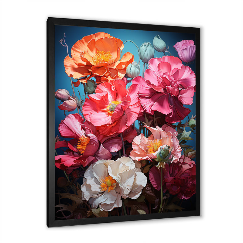 Neon fantaisie tropicale Pansys I, H 40 po x l 30 po x P 1,5 po, Cadre simple noir