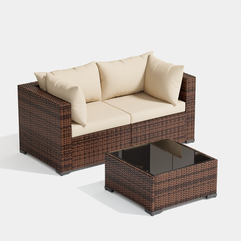 2-Person Outdoor Seating Group With Coffee Table, Beige