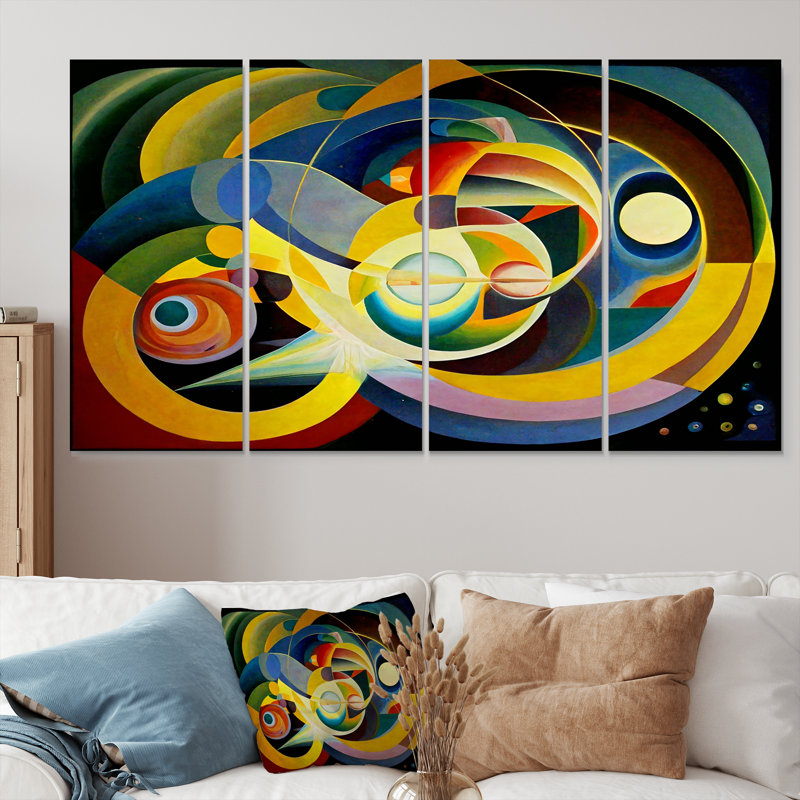 Origine du monde - Ensemble de 4 décorations murales géométriques rétro, H 28 po x l 48 po
