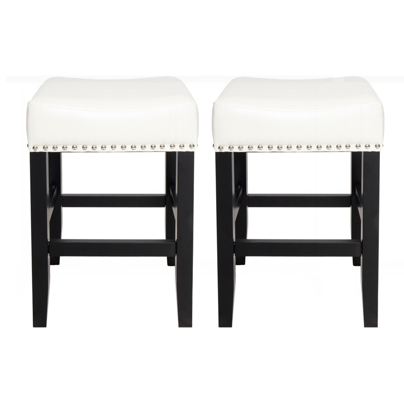 Backless Faux Leather Counter Height Barstool, Counter Stool (26" Seat Height), Ivory