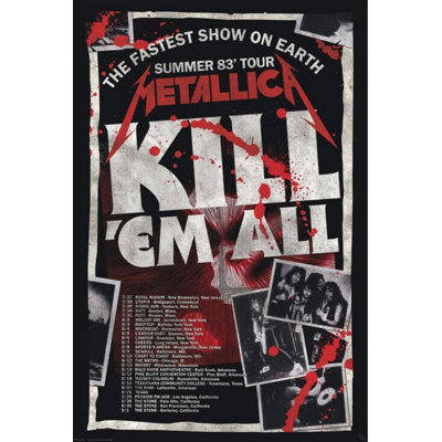  Officiellement sous licence Metallica - Kill'em All 83 Tour, affiche d'art 24 x 36 pouces - reproduction décorative - papier affiche - prêt à encadrer