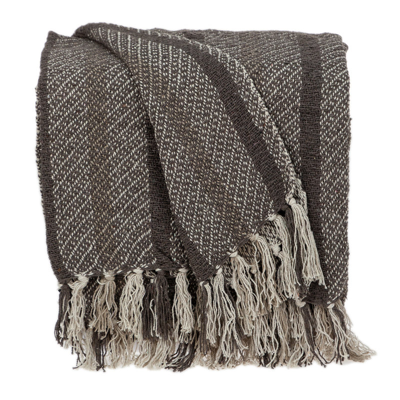 Brown And Taupe Striped Woven Handloom Throw