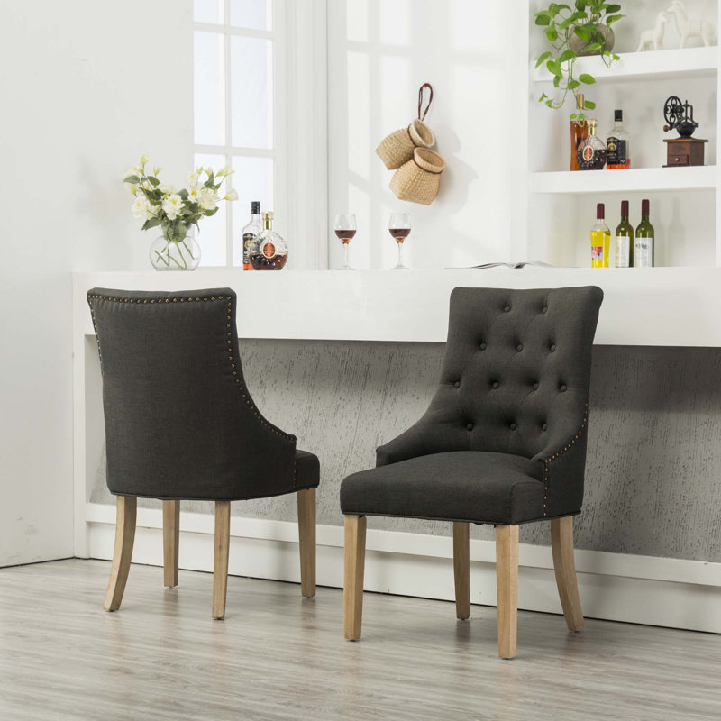 Fauteuils à oreilles capitonnés en bois massif capitonnés, Gris anthracite