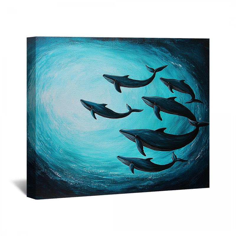 Baleine sur toile «Whale Gathering», H 11 po x l 14 po
