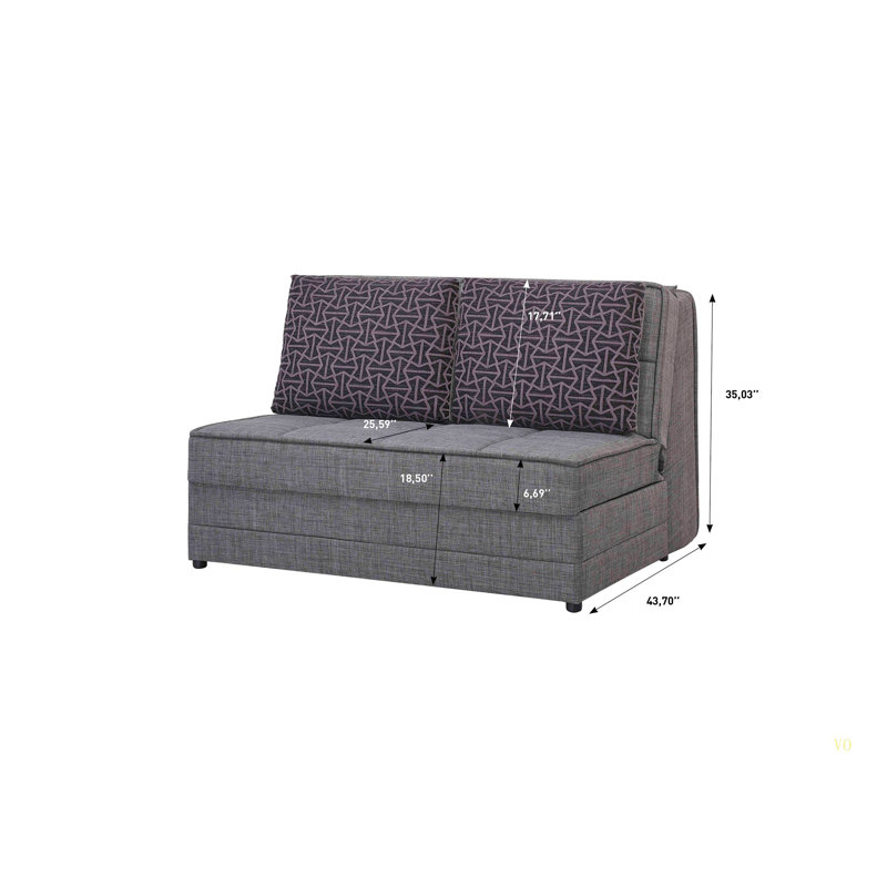 Primenest Spacea Collection Upholstered Convertible Loveseat With Storage, Grey