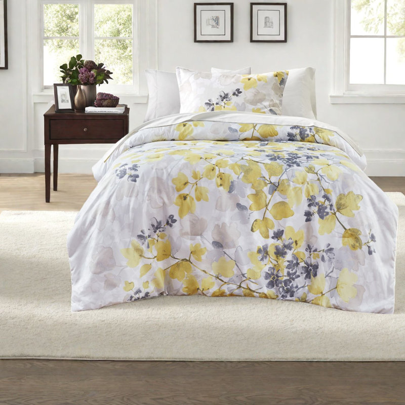 Modern Yellow Bedding Sets With Storage, Ultra Soft Polyester, Botanical Design