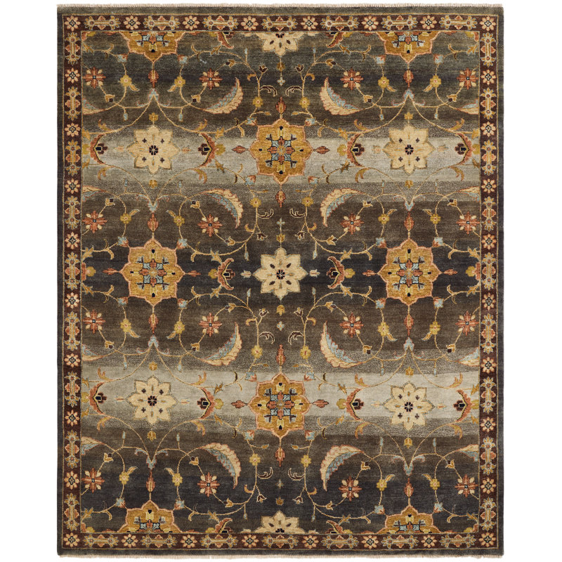 Oriental Hand-Knotted Wool Blue/Gray/Brown Area Rug, Rectangle 9' x 12'