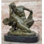 Sculpture en bronze satyre et nymphes Bacchante sur base de marbre