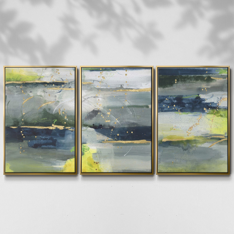 Ensemble de 3 pièces encadrées sur toile Coming Ashore II, Or, H 36 po x l 72 po