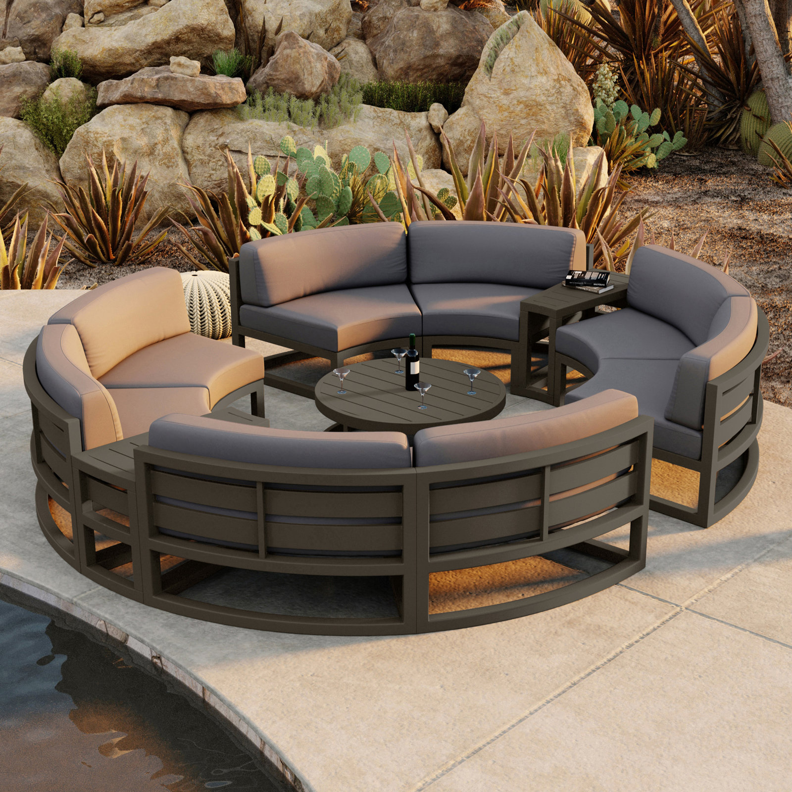 Bergeron 8 - Person Patio Conversation Set with Cushions, Canvas Charcoal Sunbrella® Canvas, Slate