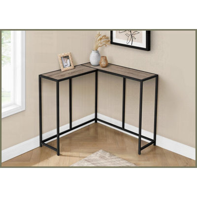 Space-Saving Brown Laminate Coffee Table - Black Metal Corner Table for Living Room, Contemporary Design