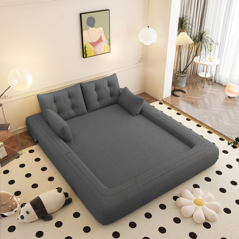 Anchondo Foldable Teddy Sleeper Upholstered Compression Sofa Bed,Convertible Couch, Gray