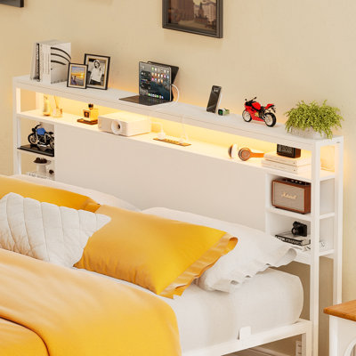 Lenus Wood Headboard with Led Lights & Charging Station