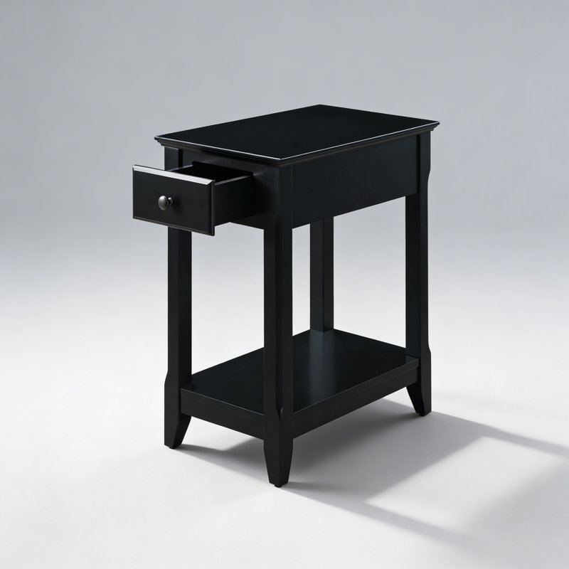 Table d'appoint durable à finition noire Oris - Table d'appoint élégante en bois avec tablette ouverte et pieds fuselés, Noir