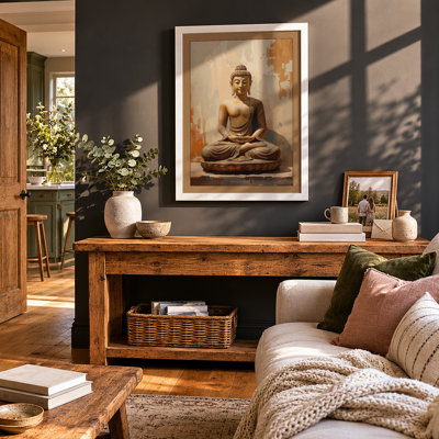 Seated Buddha in Stone Japandi - Framed Print