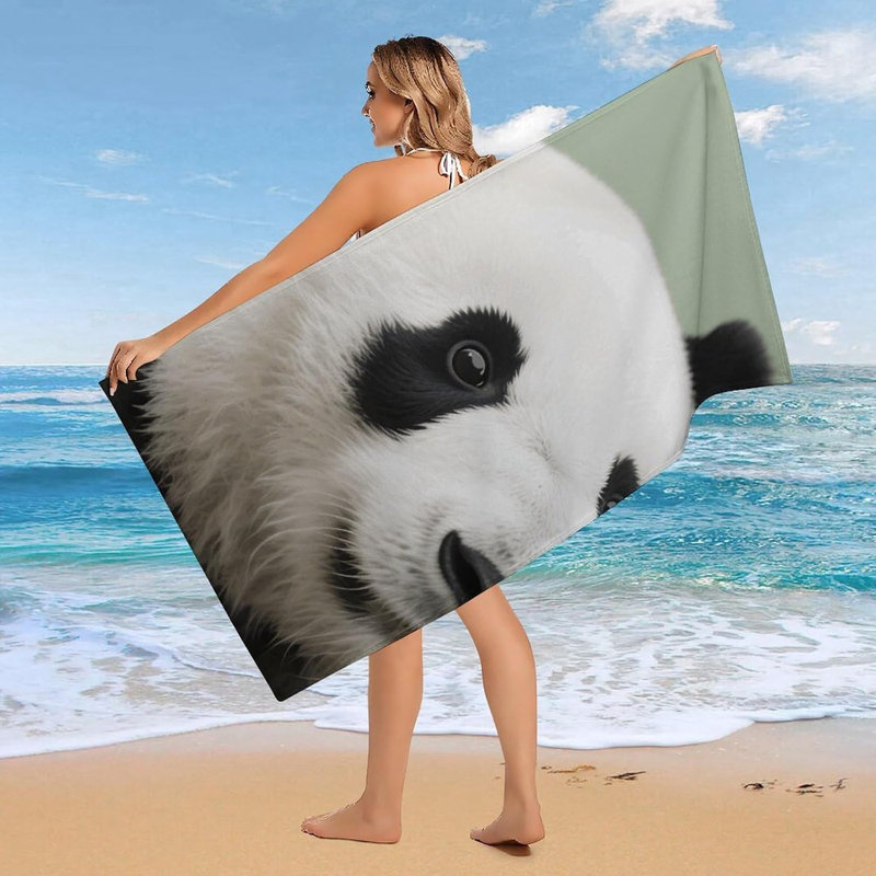 Serviette de plage Panda en microfibre à séchage rapide noir et blanc, 36 po x 72 po