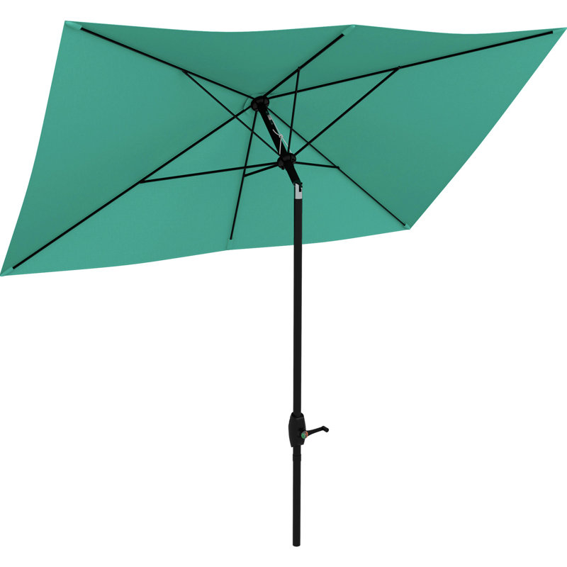 Parasol de patio 6,5 pi x 10 pi, couche de protection, manivelle et inclinaison réglable, patio sarcelle 10 pi, grand parasol élégant avec protection, à utiliser