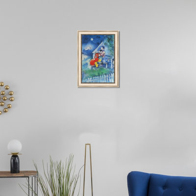 Framed Canvas Wall Art The Lovers by Marc Chagall Giclee Print Dreamlike Romantic Painting Modern Home Decor(White Oak & Mineral Grey,16"x20")